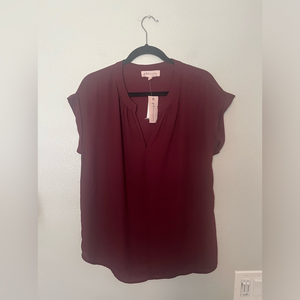 Philosophy burgundy red short sleeve blouse NWT